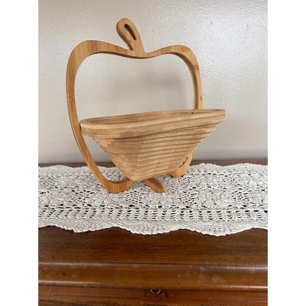 Bonnie & Pop Collapsible Wooden Fruit Bowl, Cutting Board, Trivet, Apple Shaped